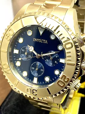 Invicta Men's Watch 36974 Pro Diver Quartz Chronograph Gold Steel Blue Dial 47mm • $69.29