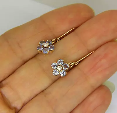 9ct Gold Tanzanite Diamond Drop Earrings • £225