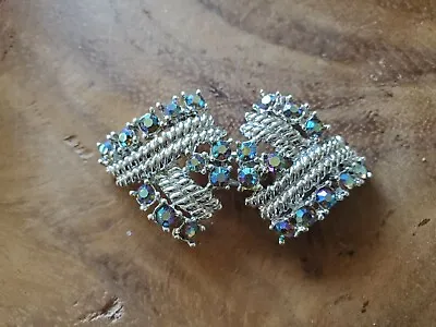 Vintage Art Deco Rhinestones Silver Metal Clip Belt Buckle; Interlocking; Mint • $15