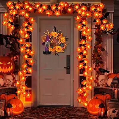 $12.99 • Buy Maple Leaf & Pumpkin Fall Garland String Lights Thanksgiving Decoration Indoor