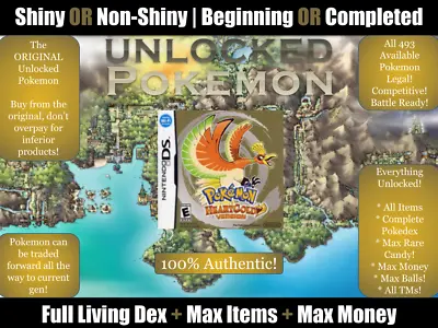 Authentic Unlocked Pokemon HeartGold - All 493 Shiny Pokemon All Items! DS/3DS • $197.99