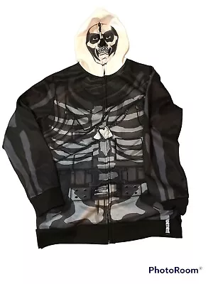 FORTNITE Boys XL Skeleton Hoodie Jacket Full Zip Skull Trooper Face Mask Cosplay • $22