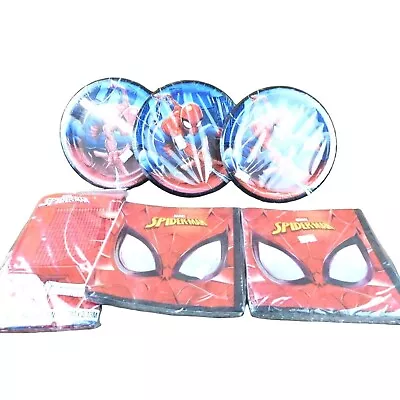 Lot Of NEW SEALED Marvel Spiderman Birthday Paper Plates Tablecover Napkins Lot • £9.65