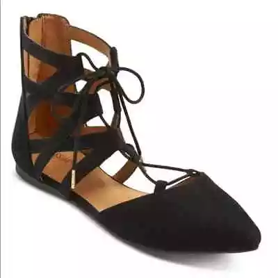 Mossimo Nara Black Lace Up Pointed Toe Flats • $24.99