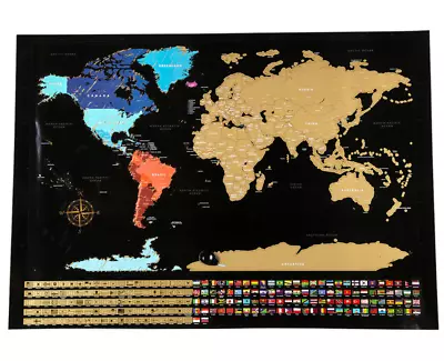 Large World Scratch Map Black 82 X 52cm -Fast And Free Shipping • $7.30