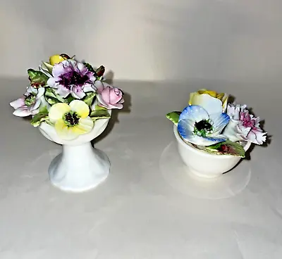 2 X PRETTY VINTAGE COALPORT Bone China FLOWERS ORNAMENTS Old Country Posy Basket • £5
