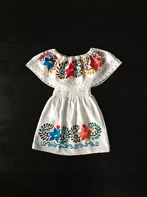 Girls Mexican White Embroidered Floral Dress Great Quality 6 Mos-5 Yrs • £19.30