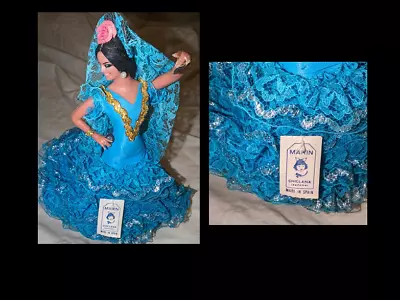 Vintage Spanish Marin Chiclana Doll Flamenco Dancer Blue Dress 70's • $22.49