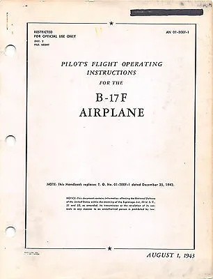  B-17F Pilot's Flight Operating Inst's 1943 Pilot's Handbook Flight Manual (CD) • $24.95