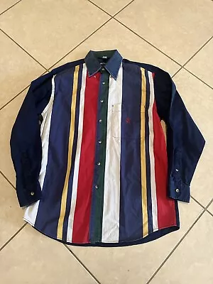 Vintage 90s Nautica Double Side Button Down ColorBlock Striped Long Sleeve M • $25