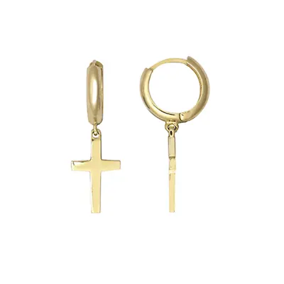 Plain Polished Huggie With Cross Earrings 9ct Yellow Gold • £119.92