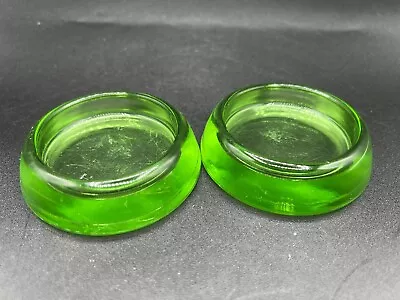 Vintage Hazel Atlas Vaseline Glass-2 Salt Dips Furniture Coaster Candle Holder • $34.99