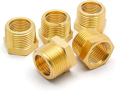 5Pcs Brass Reducer Hex Bushing 3/4  NPT Male To 1/2  NPT Female Thread • $17.93