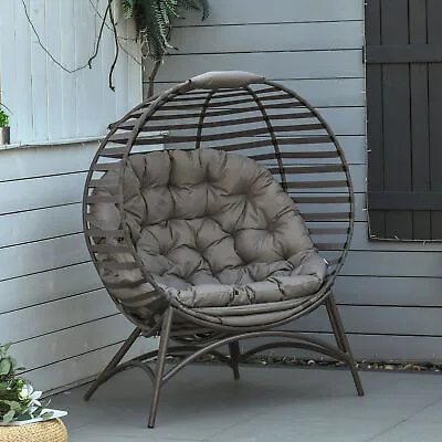 Egg Chair With Soft Cushion Steel Garden Patio Basket Chair For Indoor Outdoor • £159.99