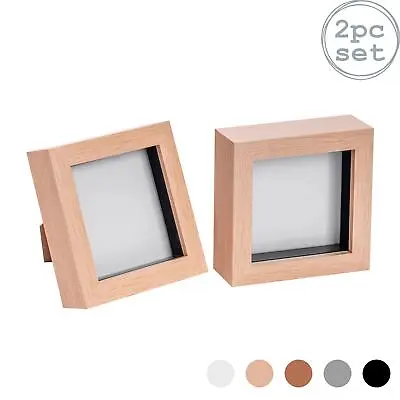 2x 3D Box Photo Frames Standing Hanging Craft Picture Frames 4 X 4  Light Wood • £10