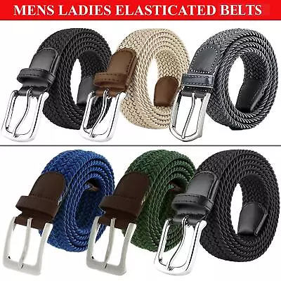 Enzo Mens Stretch Belts Ladies Elasticated Woven Braided Belt Metal Buckle • £3.99