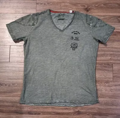 Diesel Jeans X Ducati Motorcycles T-Shirt Mens Eat My Dust Green V-Neck XL Read! • $39.97