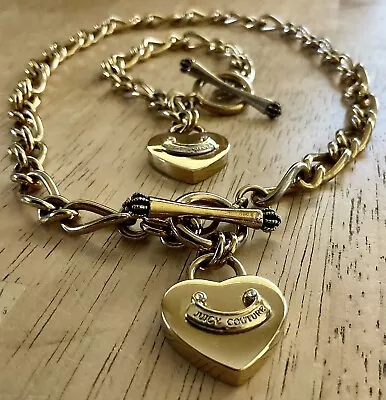 JUICY Couture Gold Chain Heart Padlock Toggle Necklace & Matching Bracelet Set • $49.99