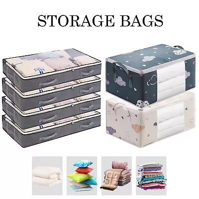 2/4Pcs Underbed Clothes Storage Bags Zipped Organizer Wardrobe Cube Closet Boxes • £7.90