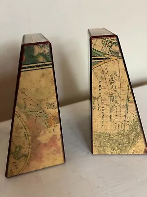 Vintage Map Imagery Old World Map Wooden Bookends • $19