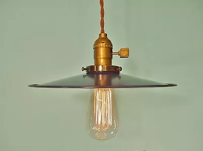 Vintage Industrial Hanging Light W/ Flat Lamp Shade - Machine Age Minimalist  • $137.75