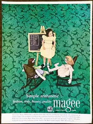 1952 Magee Carpets PRINT AD Green Provence Design Girl Playing School W Dolls • $9.85