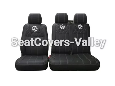 VW Transporter T5 T6 Front Row (1+2) 3 Seater Leatherette Seat Covers Vw Logo • $217.80