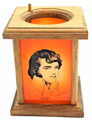 Elvis Presley 1977 Wood Votive Candle Lantern Glass Panels Three Bears Irving TX • $39.99