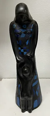 Manuel Felguerez Attributed 16” H Black Mexican Pottery Art Woman & Child Statue • $350