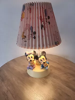 Vintage 1984 Walt Disney Baby Mickey Minnie Mouse Lamp & Shade W/Night Light  • $33.99