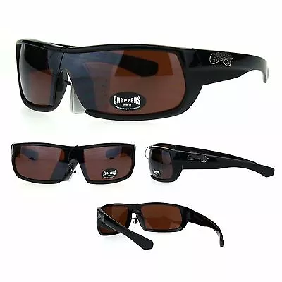 Choppers Mens Black Shield Rectangular Biker Gangster Sunglasses Brown Lens • $16.15