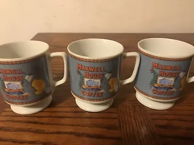 Vintage 1970s Maxwell House Pedestal 6oz Coffee Mug Cup Porcelain.  Set Of (3)!! • $6.99