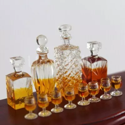 12PC Dollhouse 1:12 Scale Miniature Wine Bottles Cups Set Drinks Bar Accessories • $9.89