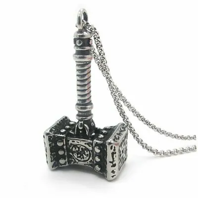 Mens Viking Thor's Hammer Necklace Pendant Mjolnir Odin Stainless Steel Gift • $10.99