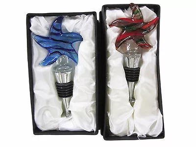  Set Of 2 Atr Glass Star Shape Wine Bottle Stoppers Corks (Blue & Red) • $15.49