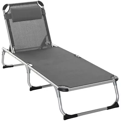 Outsunny Folding Outdoor Reclining Sun Lounger Chair Aluminium Frame Dark Grey • £55.99