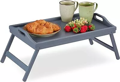 Serving Breakfast Lap Tray Table Bamboo Wooden Bed Tray With Folding Leg • £11.90