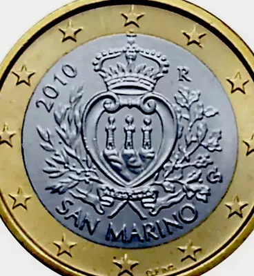 San Marino Coin 1€ Euro 2010 New UNC From Roll Three Towers Castle Bi-metalic • £4.29