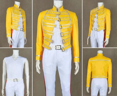 $33.69 • Buy Queen Band Cosplay Lead Vocals Freddie Mercury Costume Yellow Jacket Outwear！