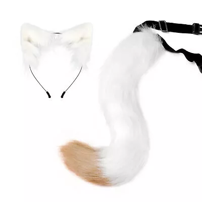 Faux Fur Fox Wolf Ears Headband Furry Long Tail Anime Cosplay Halloween Costume • £12.99