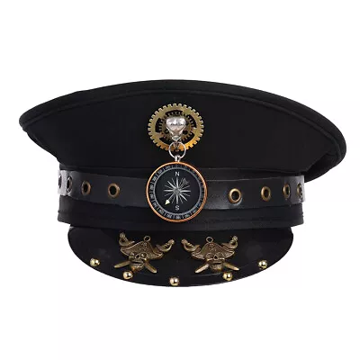 Steampunk Military Cap Hat Gear Skull Steampunk Hat  Gothic Captain Hat Parties • $25.99