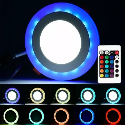 RGB LED Ultra Slim Recessed Flat Panel Ceiling Light Downlights Spotlight Round • £7.12