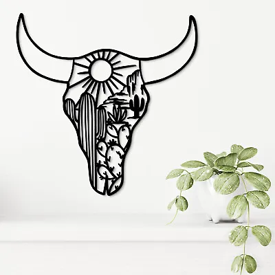 Cow Skull Desert Wall Art Metal Rustic Southwest Buffalo Boho Hanging Wall Decor • $199.98