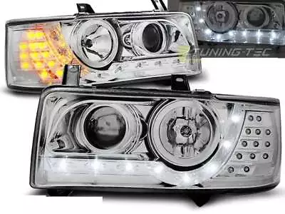 Pair Of Headlights LED DRL Look For VW T4 TRANSPORTER Daylight Chrome Indicators • $440.04