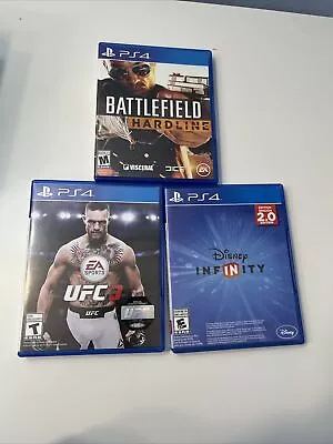 PS4 3 Game Lot UFC3 Disney Infinity Battlefield Hardline • $5.99