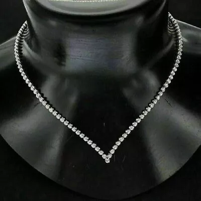 11Ct Round Lab-Created Diamond V Shaped 20  Tennis Necklace 14K White Gold Over • $321.99