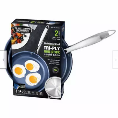 $32.99 • Buy NEW!!  GRANITESTONE DIAMOND PRO Stainless 2 Piece Saute Pan Set 