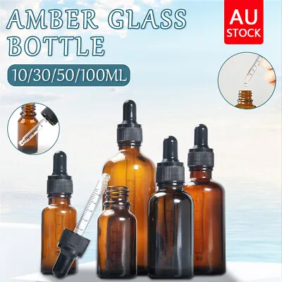 $14.59 • Buy 10-100ML Amber Glass Liquid Dropper Reagent Eye Pipette Essential Oils Bottle AU
