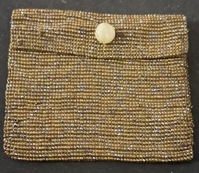 Steel Cut Micro Beaded Bag Purse Gold Art Deco Vintage Antique France Victorian • $4.99