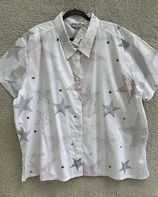 Victoria Jones Shirt Woman 3XL Red White Blue Stars USA Casual Button-up NWT • $20